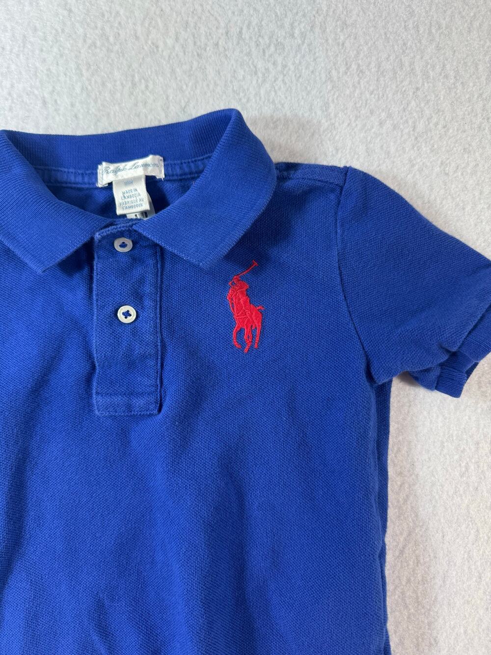 Ralph Lauren 18M Big Pony Mesh Polo Shirt Blue with Red Pony and 3 Tennis Tail